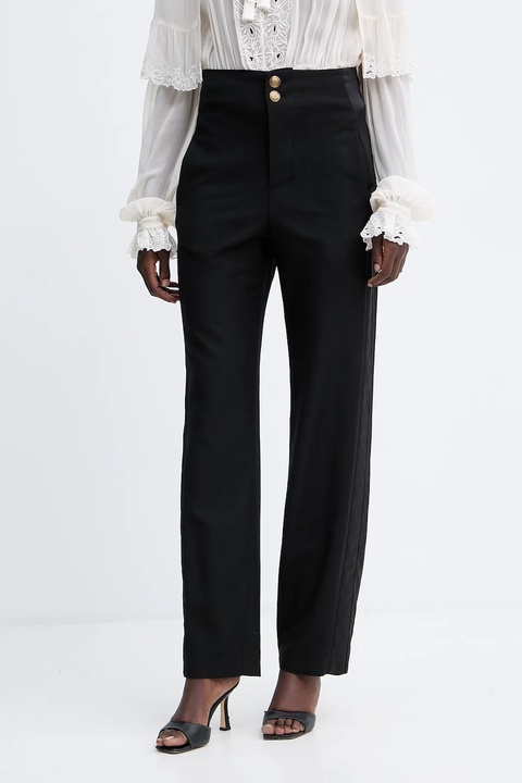 Twinset spodnie z domieszką wełny damskie kolor czarny proste high waist 252TS2063 - zdjęcie produktu nr 1