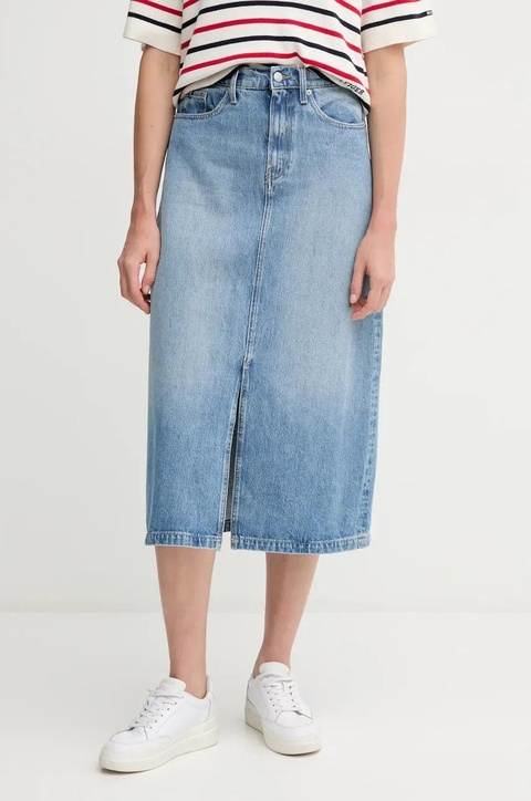 Tommy Hilfiger spódnica jeansowa kolor niebieski midi prosta WW0WW45501 - zdjęcie produktu nr 1