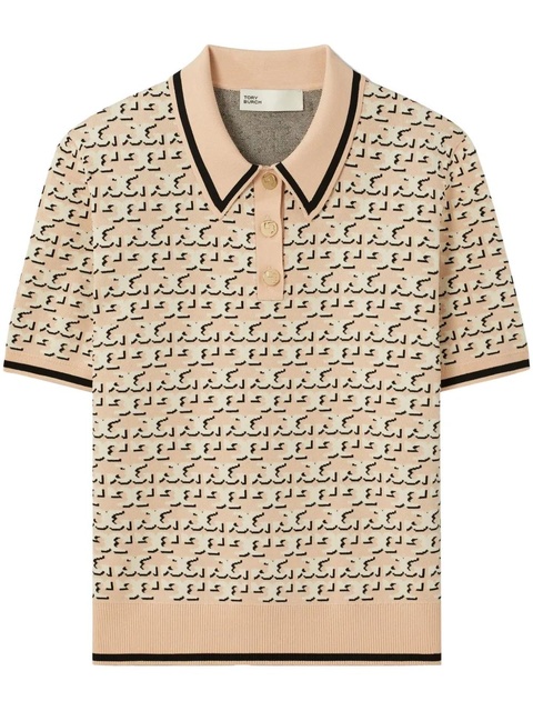 Tory Burch monogram jacquard polo top - Neutrals - zdjęcie produktu nr 1