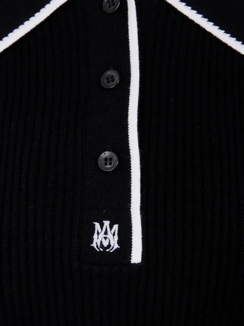 AMIRI embroidered ribbed-knit polo top - Black - zdjęcie produktu nr 2