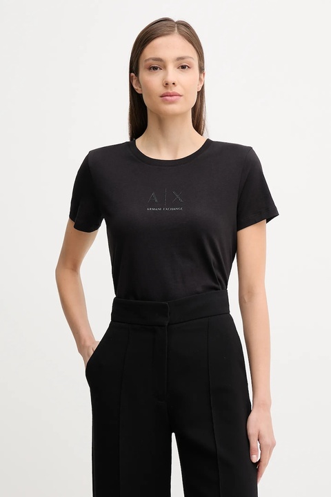 Armani Exchange t-shirt bawełniany damski kolor czarny XW001459 AF10356 - zdjęcie produktu nr 1