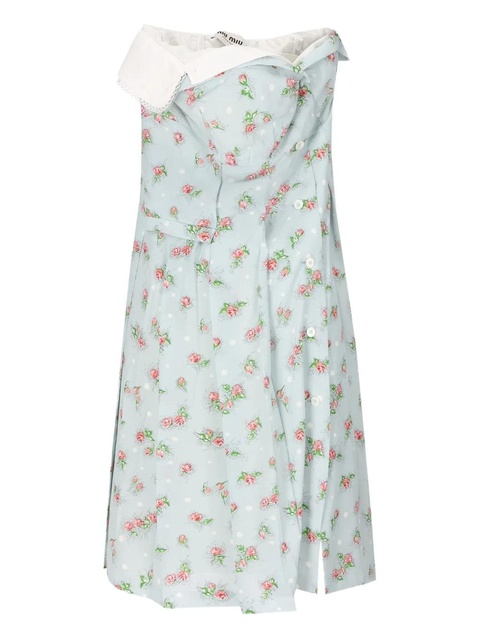 Miu Miu rose-print strapless midi dress - Blue - zdjęcie produktu nr 1