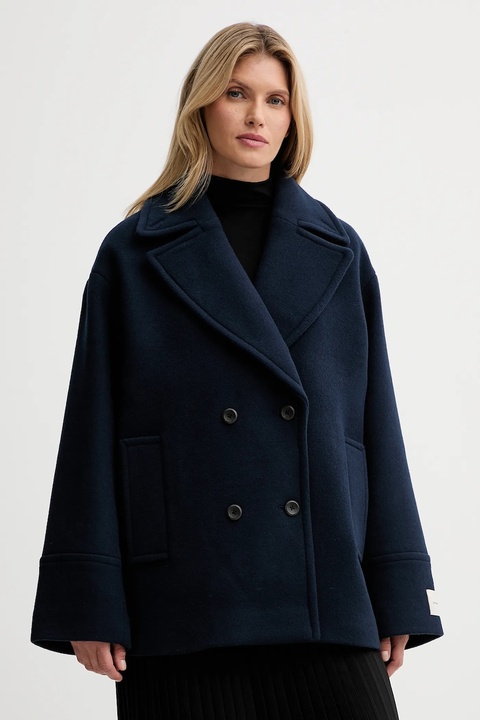 Calvin Klein płaszcz z dodatkiem wełny kolor granatowy LV044D549G - zdjęcie produktu nr 1