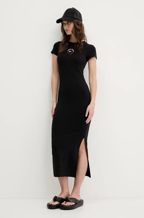 Tommy Jeans sukienka kolor czarny midi dopasowana DW0DW20384 - zdjęcie produktu nr 2