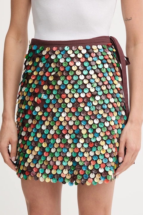 Never Fully Dressed spódnica z domieszką lnu kolor brązowy mini ołówkowa NFDSK715 - zdjęcie produktu nr 1
