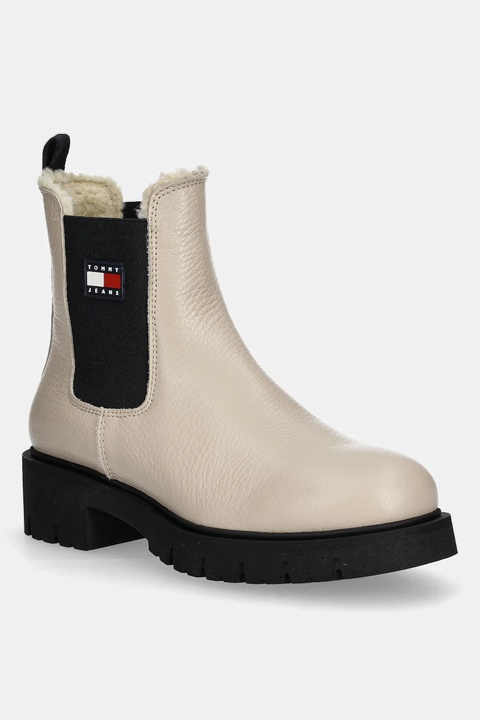 Tommy Jeans sztyblety skórzane TJW CHELSEA BOOT WL damskie kolor beżowy na platformie ocieplone EN0EN02826 - zdjęcie produktu nr 1