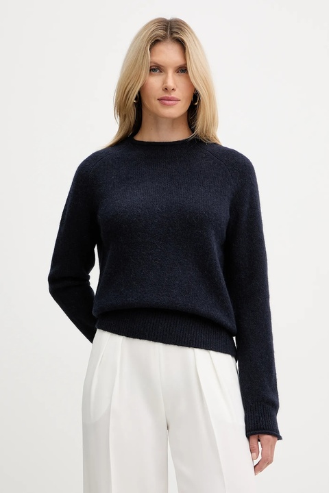 BOSS Orange sweter z dodatkiem wełny damski kolor granatowy lekki z półgolfem 50548930 - zdjęcie produktu nr 1