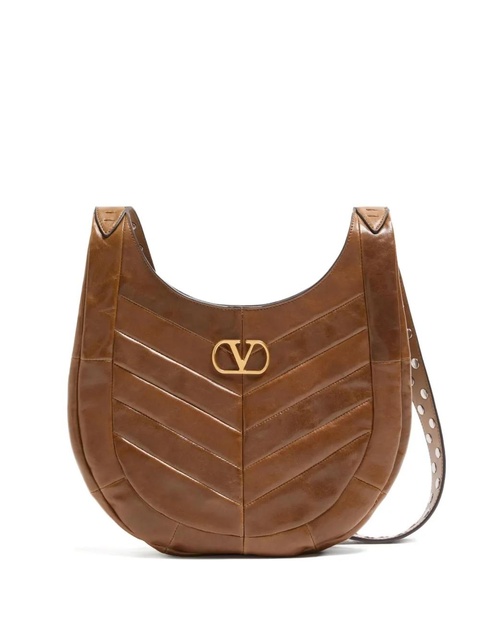Valentino Garavani chevron-pattern stud-detail shoulder bag - Brown - zdjęcie produktu nr 1