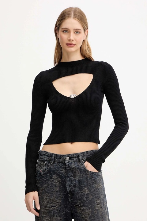 Diesel sweter wełniany M-OLINA damski kolor czarny lekki z półgolfem A18904.0PLBF - zdjęcie produktu nr 1