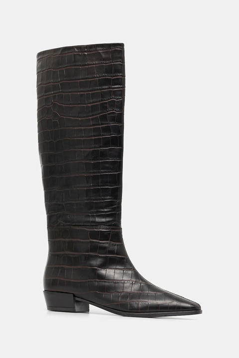 Copenhagen kozaki skórzane damskie kolor brązowy na płaskim obcasie CPH295 croco leather - zdjęcie produktu nr 1