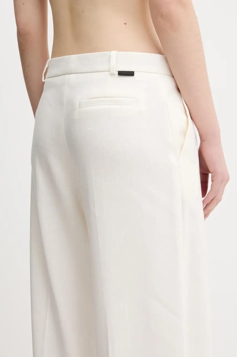 HUGO spodnie lniane damskie kolor beżowy szerokie high waist 50537619 - zdjęcie produktu nr 2