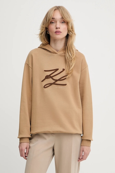 Karl Lagerfeld bluza AUTOGRAPH HOODIE damska kolor beżowy z kapturem z aplikacją A3W20008 - zdjęcie produktu nr 1