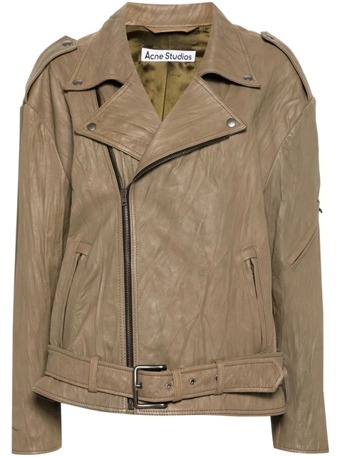 Acne Studios crinkled-finish biker jacket - Brown - zdjęcie produktu nr 1