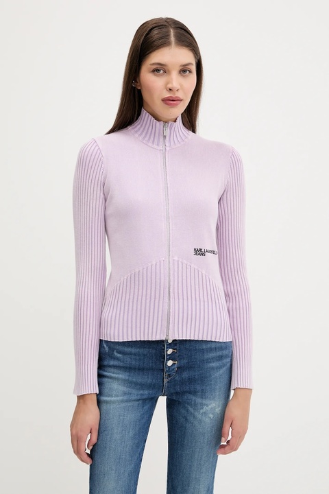 Karl Lagerfeld Jeans kardigan bawełniany damski kolor fioletowy lekki A3W18010 - zdjęcie produktu nr 1