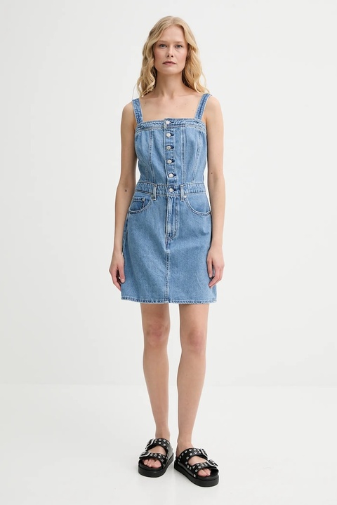 Levi's sukienka ICONIC BUTTON THRU DRESS kolor niebieski mini dopasowana 001WE - zdjęcie produktu nr 2