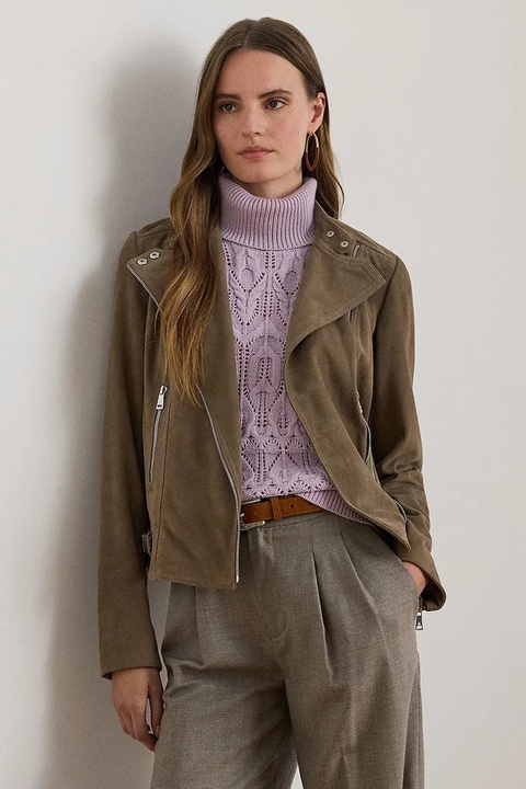 Lauren Ralph Lauren kurtka biker skórzana kolor brązowy przejściowa 200951236 - zdjęcie produktu nr 1