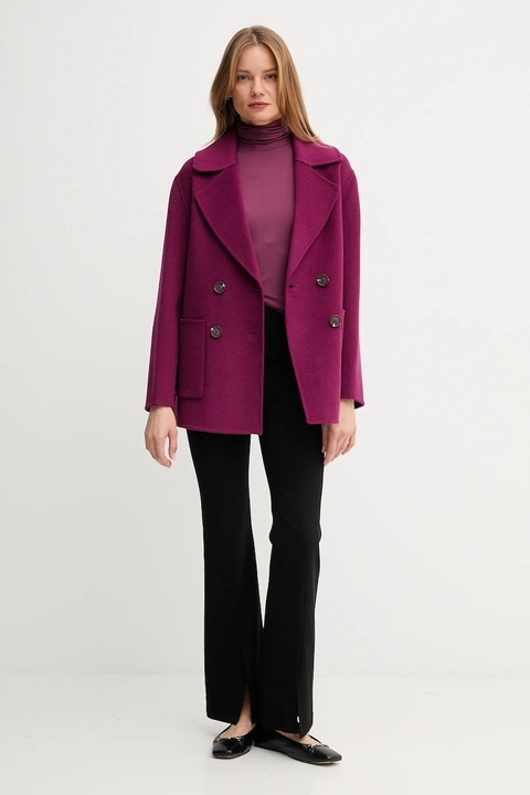United Colors of Benetton płaszcz z wełną kolor fioletowy 28F7DN083 - zdjęcie produktu nr 2