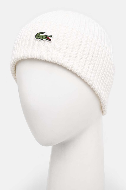 Lacoste czapka wełniana kolor biały wełniana - zdjęcie produktu nr 2