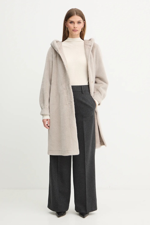 BOSS sweter wełniany damski kolor beżowy lekki z półgolfem 50549166 - zdjęcie produktu nr 2