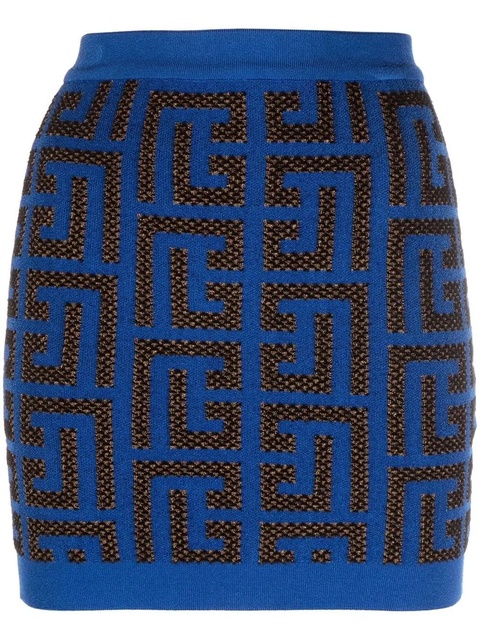 Balmain monogram-pattern miniskirt - Blue - zdjęcie produktu nr 1