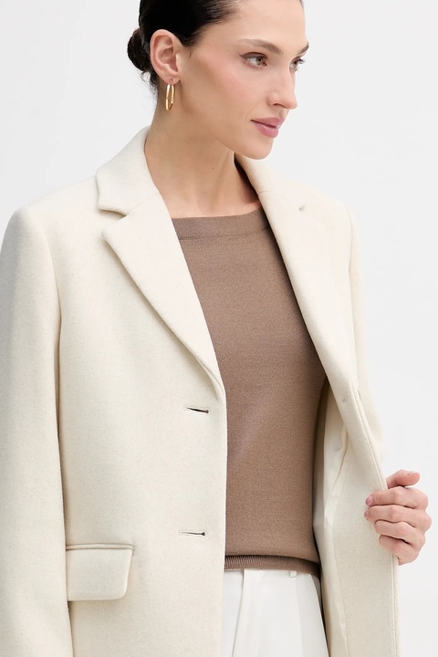 Sisley płaszcz wełniany kolor beżowy przejściowy 2JJYLN04N - zdjęcie produktu nr 2