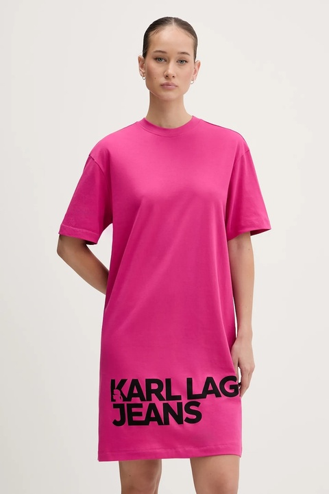 Karl Lagerfeld Jeans sukienka bawełniana kolor różowy mini prosta B1W13054 - zdjęcie produktu nr 1