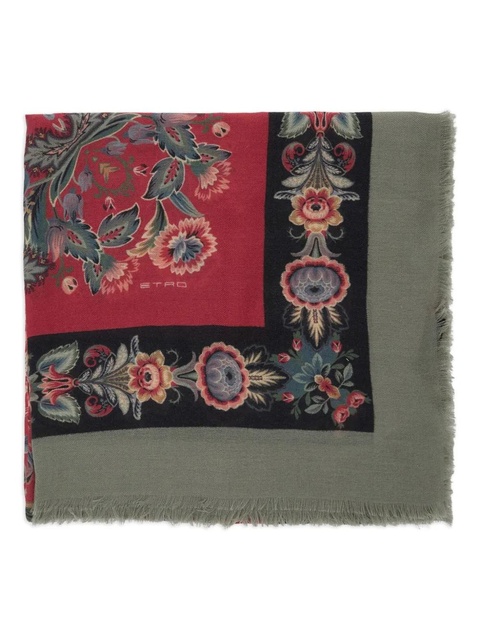 ETRO floral-print fringed scarf - Green - zdjęcie produktu nr 1