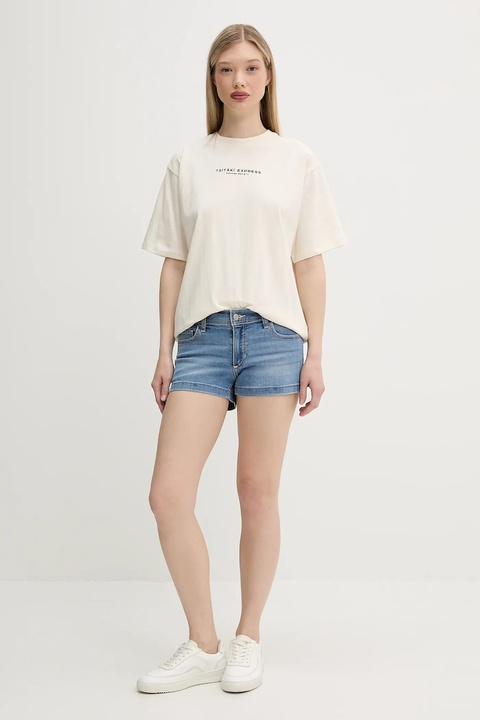 Hollister Co. szorty jeansowe damskie kolor niebieski gładkie medium waist KI349-5226 - zdjęcie produktu nr 2