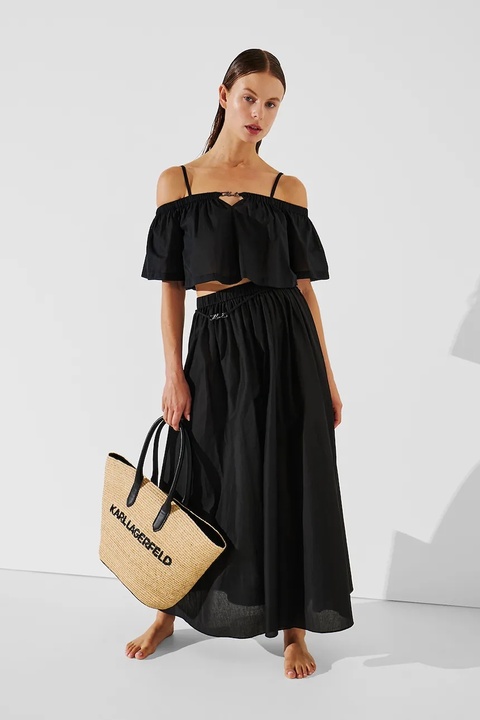 Karl Lagerfeld spódnica bawełniana kolor czarny maxi rozkloszowana A2W46043 - zdjęcie produktu nr 2