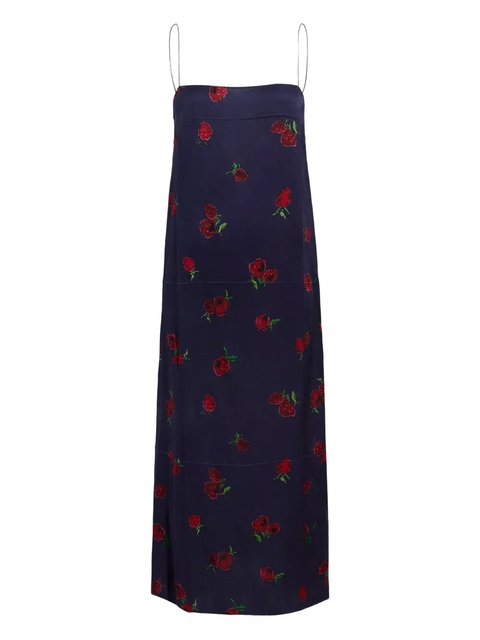 KHAITE Sicily floral-print slip midi dress - Blue - zdjęcie produktu nr 1