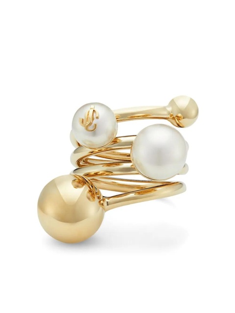 Jimmy Choo debossed-logo multi-pearl ring - Gold - zdjęcie produktu nr 1