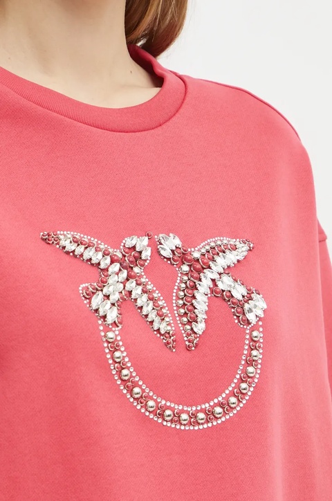 Pinko bluza bawełniana damska kolor różowy z aplikacją 100534 A2G8 - zdjęcie produktu nr 2