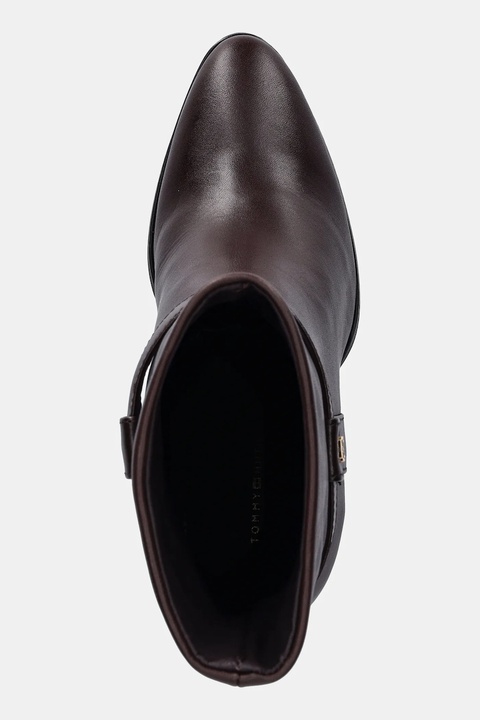 Tommy Hilfiger botki skórzane TH T-STRAP LEATHER POINTY BOOTIE damskie kolor brązowy na słupku FW0FW08984 - zdjęcie produktu nr 2