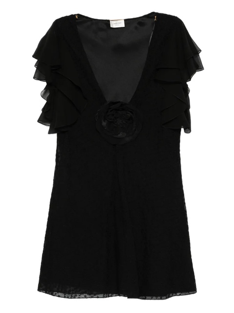 Saint Laurent flower-brooch mini dress - Black - zdjęcie produktu nr 1