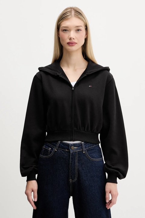 Tommy Jeans bluza bawełniana damska kolor czarny z kapturem gładka DW0DW21590 - zdjęcie produktu nr 1