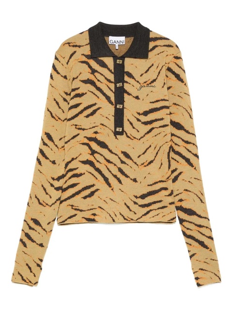 GANNI zebra-print polo top - Neutrals - zdjęcie produktu nr 1