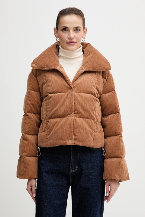 Calvin Klein Jeans kurtka sztruksowa puchowa kolor brązowy zimowa LV044D527G - zdjęcie produktu nr 1