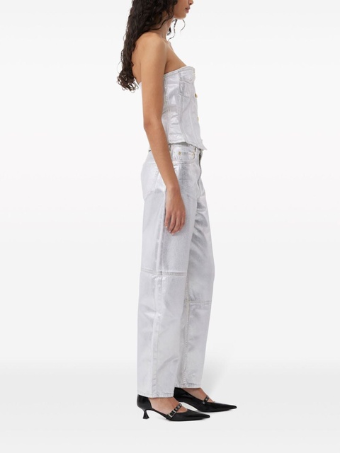 GANNI metallic-finish organic-cotton tapared jeans - Silver - zdjęcie produktu nr 2