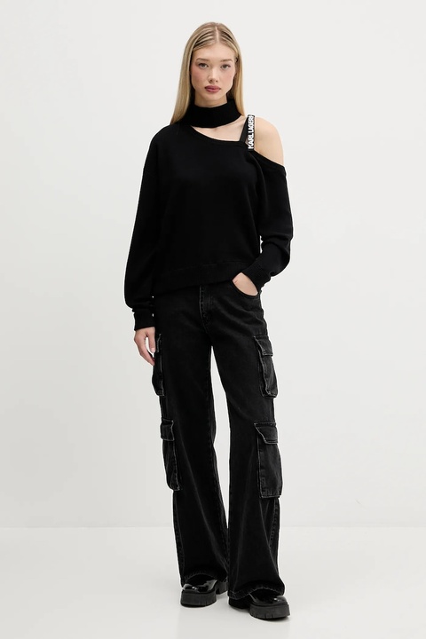 Karl Lagerfeld Jeans sweter bawełniany damski kolor czarny z półgolfem A4W18019 - zdjęcie produktu nr 1