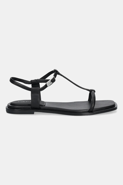 Calvin Klein sandały skórzane FLAT SANDAL SQUARED BUCKLE LTH damskie kolor czarny HW0HW02556 - zdjęcie produktu nr 2