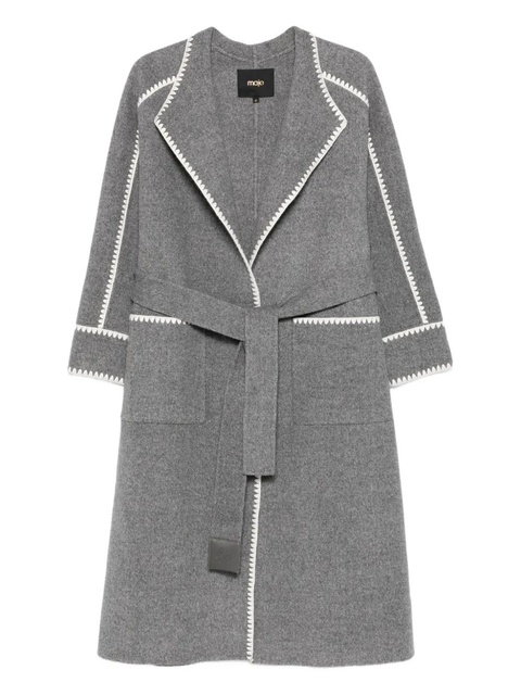 Maje embroidered-trimmed belted coat - Grey - zdjęcie produktu nr 1