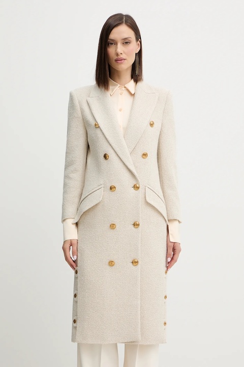Elisabetta Franchi płaszcz z dodatkiem wełny kolor beżowy CP00456E2 - zdjęcie produktu nr 1