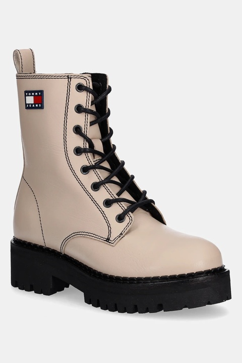 Tommy Jeans workery skórzane TJW URBAN LACE UP BOOT damskie kolor beżowy na płaskim obcasie EN0EN02907 - zdjęcie produktu nr 1