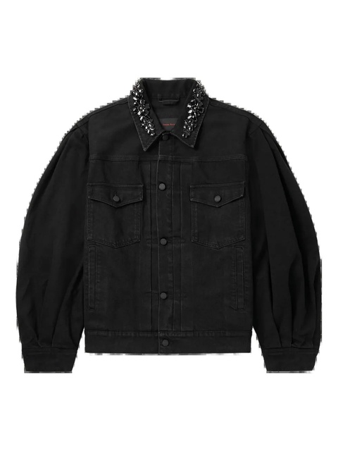 Simone Rocha puff-sleeve embellished denim jacket - Black - zdjęcie produktu nr 1
