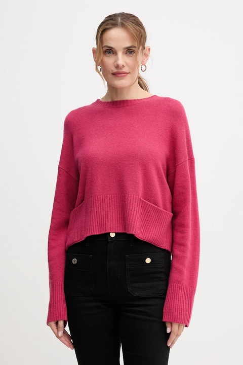 United Colors of Benetton sweter z dodatkiem wełny damski kolor różowy lekki 126WD10E4 - zdjęcie produktu nr 1