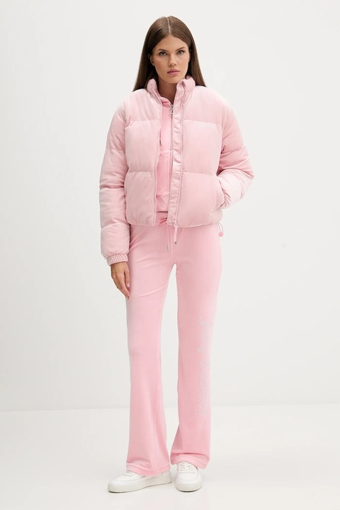 Juicy Couture bluza welurowa damska kolor różowy z kapturem gładka JCWAS225310 - zdjęcie produktu nr 2
