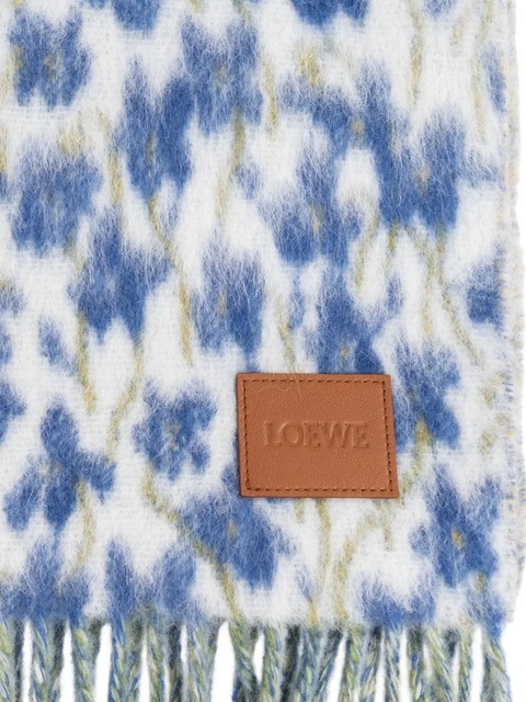 LOEWE floral-print fringed scarf - Blue - zdjęcie produktu nr 2