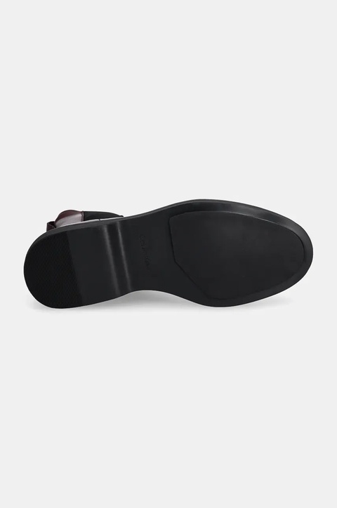 Calvin Klein sztyblety skórzane FLAT CHELSEA BOOT LTH damskie kolor bordowy na płaskim obcasie HW0HW02180 - zdjęcie produktu nr 2