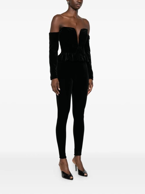 Alessandra Rich V-neck velvet jumpsuit - Black - zdjęcie produktu nr 1