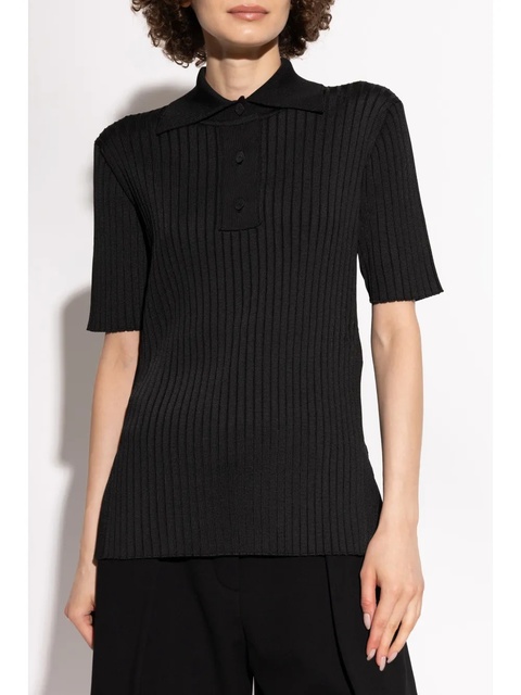 Jil Sander ribbed polo top - Black - zdjęcie produktu nr 2